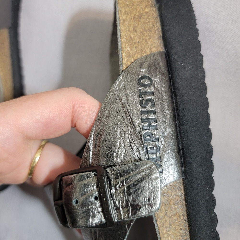 Mephisto Helen Metallic Silver Leather Cork Footbed Sandals EU 35 US 5 France - Picture 4 of 15